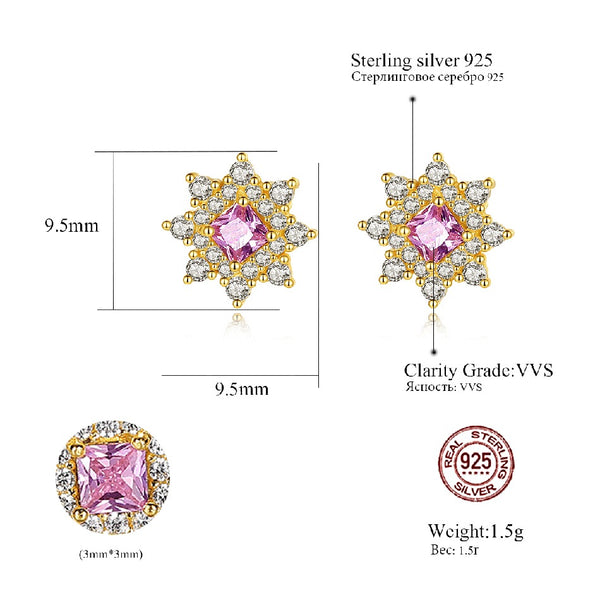 S925 Silver Stud Earrings Vintage Style Handmade Gold CZ Gemstone Earrings Claw Clear Cubic Zircon Gold Earrings for Prom Party