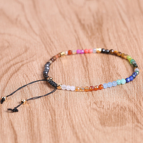 Bohemian Colorful Friendship Adjustable Beaded 7 Chakra 3mm Natural Healing Stone Bracelet