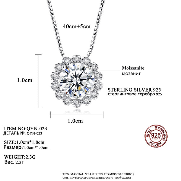 Moissanite Pendant Necklace Flower Shaped 925 Sterling Silver Chain Jewelry Necklace