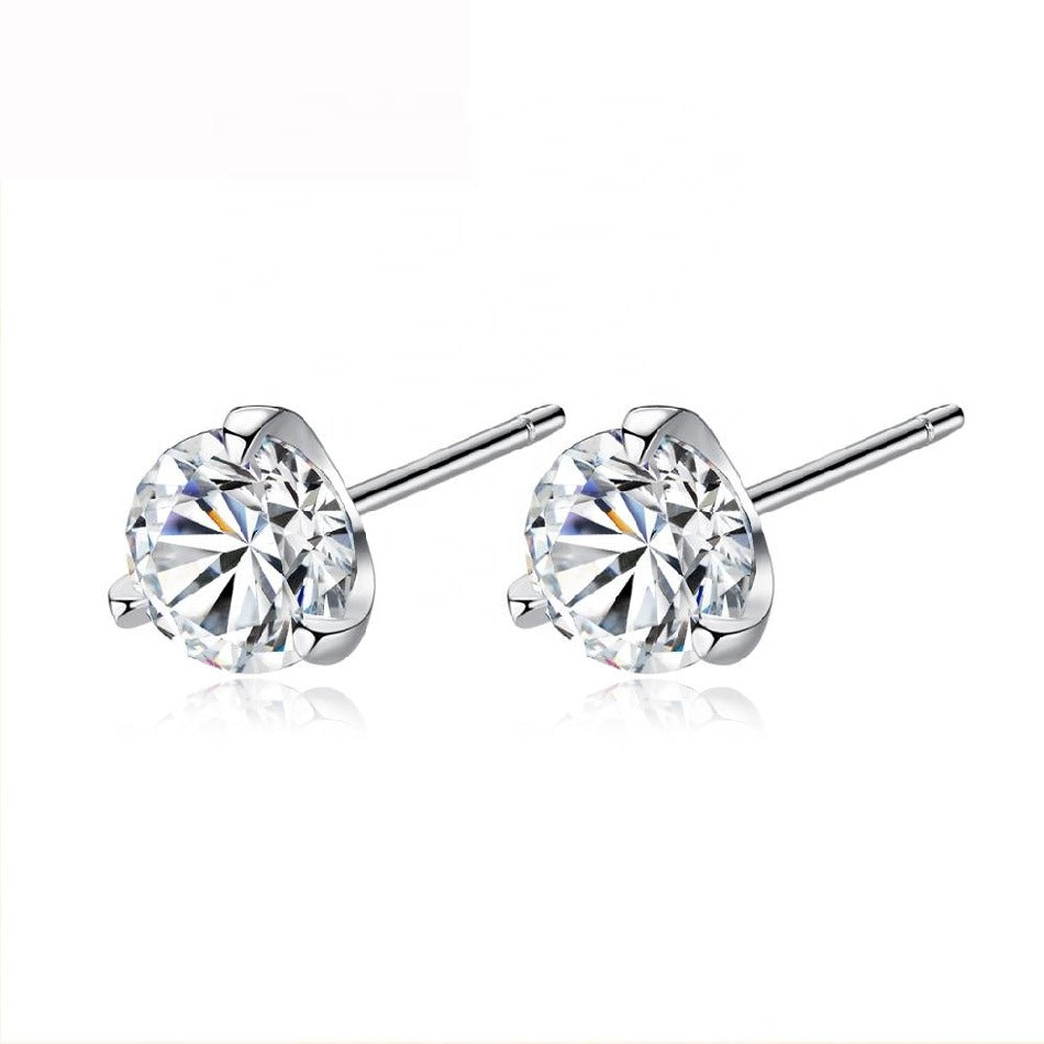 Clear CZ Cute Stud Earrings Three Claws Size 3mm/ 4mm/ 5mm/ 6mm 925 Sterling Silver Women Earrings Jewelry Daily Wear