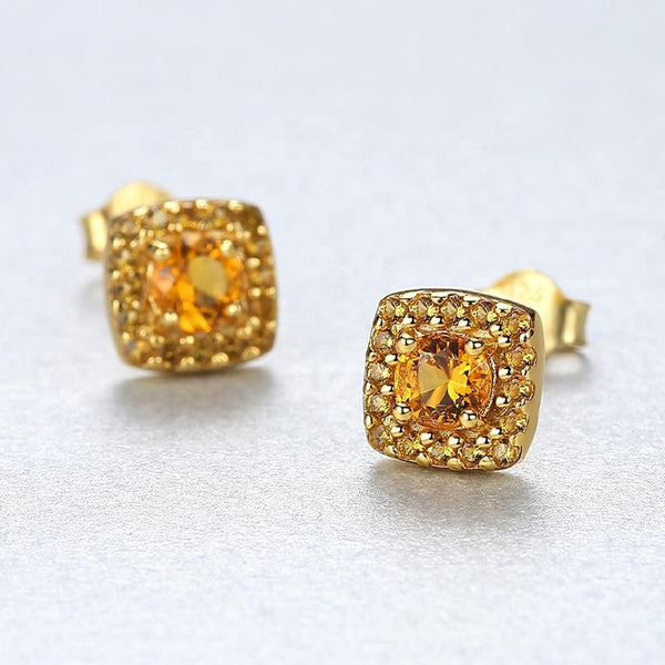 Wholesale CZ Stud Earrings 18K Gold Plated 4mm Square Topaz 925 Silver Earrings for Women