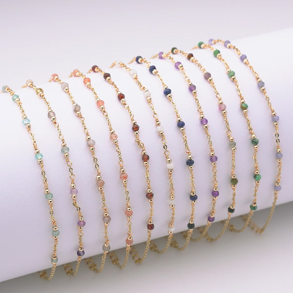 Boho Stainless Steel Jewelry Wholesale Gold Plated Rainbow Moonstone Gemstone Natural Stone Satellite Chain Bracelets