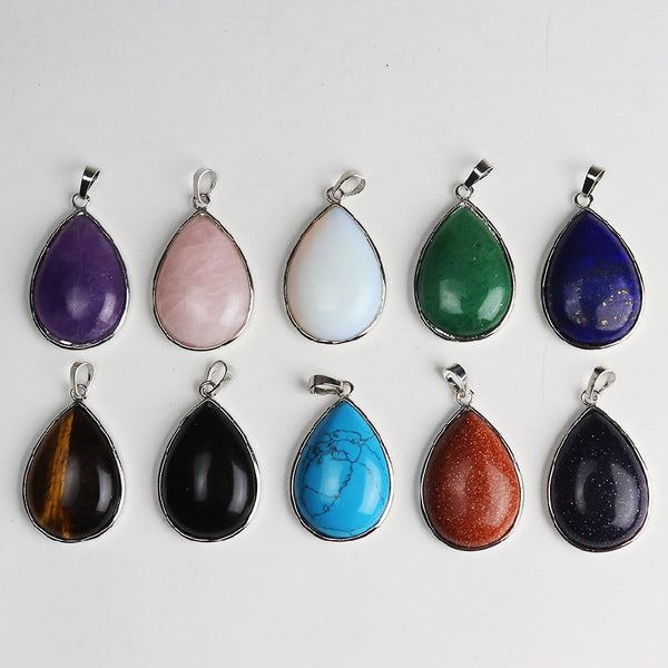 Mixed Semi-Precious Gem Natural Stone Aventurine Lapis Water Drop Pendants for Necklace Making