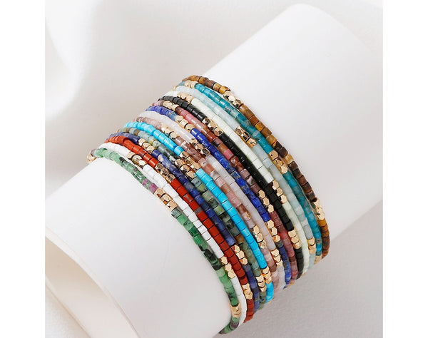 Bijoux Colorful Bohemian Women Tiny Adjustable Natural Stone Handmade Tube Beads Bracelet