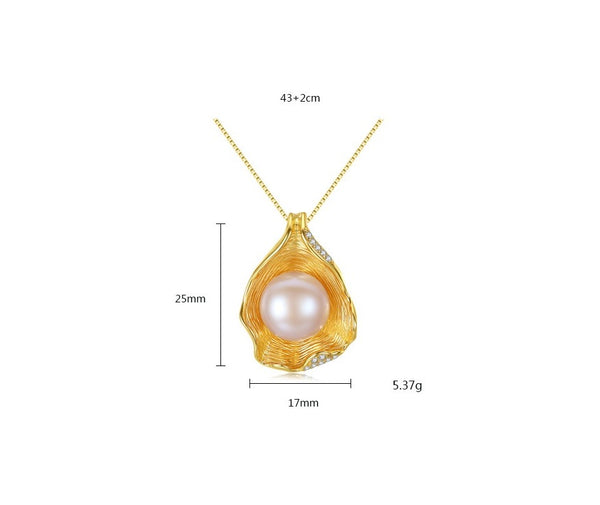 Women Elegant Trendy Jewelry 18K Gold Plated 925 Sterling Silver Natural Pearl Shell Necklace