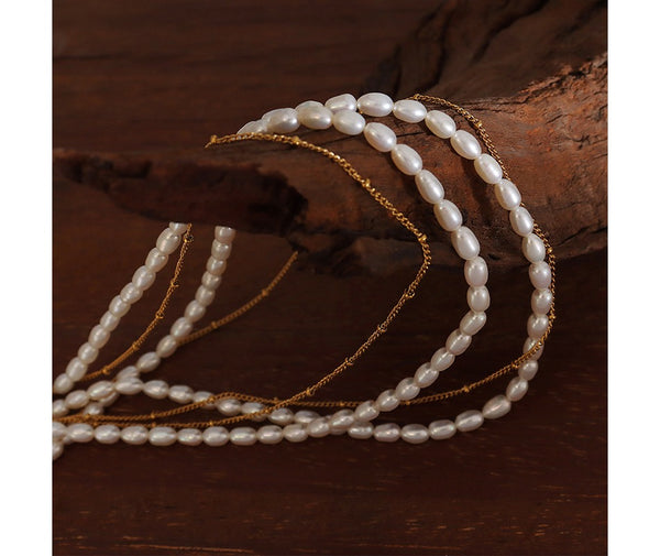 Women Elegant Stainless Steel Dainty Knot Chain Natural Freshwater Pearl Necklace Choker