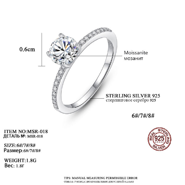 925 Silver Jewelry White Gold Plated S925 Sterling Silver Moissanite Wedding Engagement Ring 1 ctMoissanite Diamond Ring