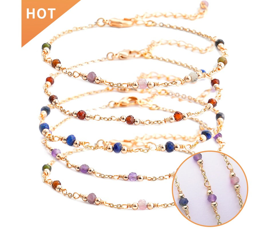 Boho Stainless Steel Jewelry Wholesale Gold Plated Rainbow Moonstone Gemstone Natural Stone Satellite Chain Bracelets