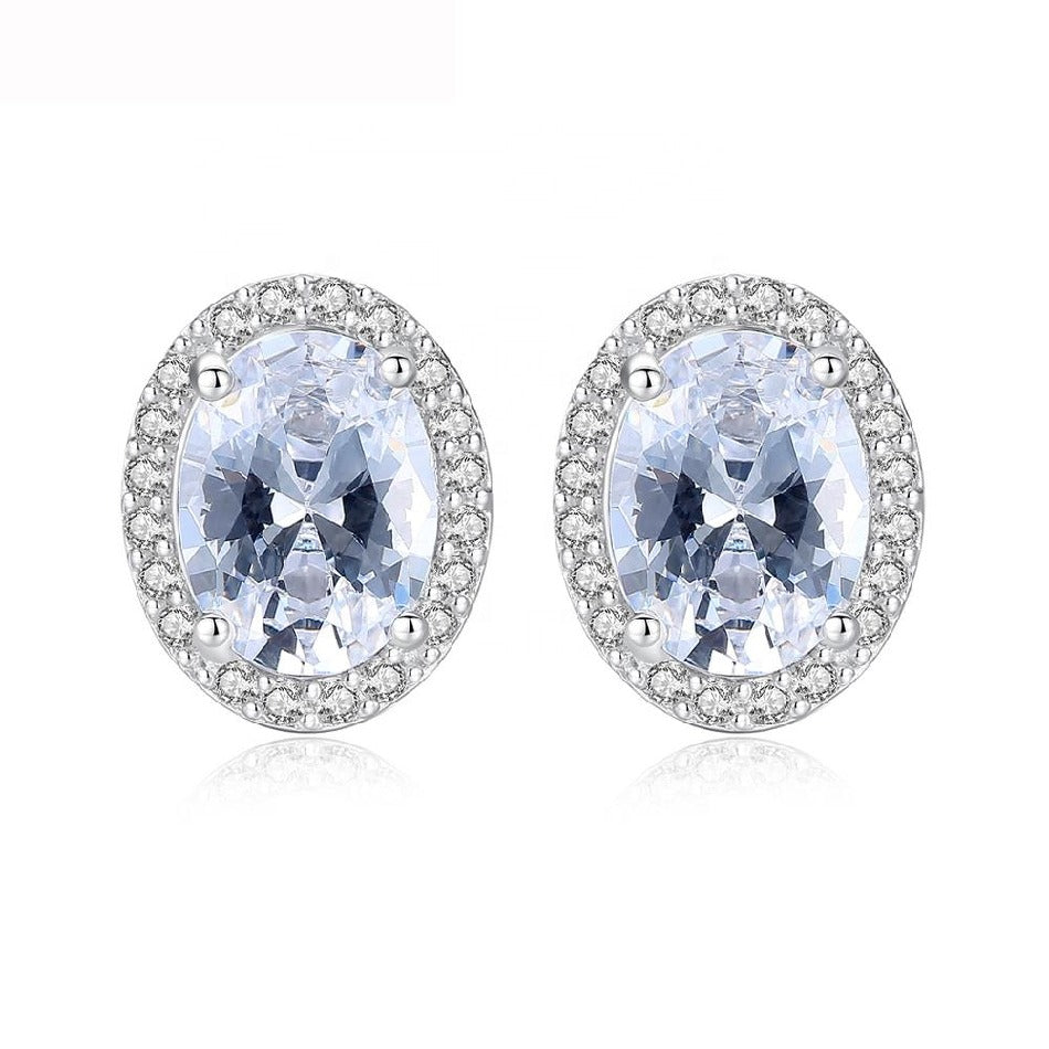 Wholesale Oval Shape Clear CZ Stud Earrings Fashionable 925 Sterling Silver Stud Earrings for Women