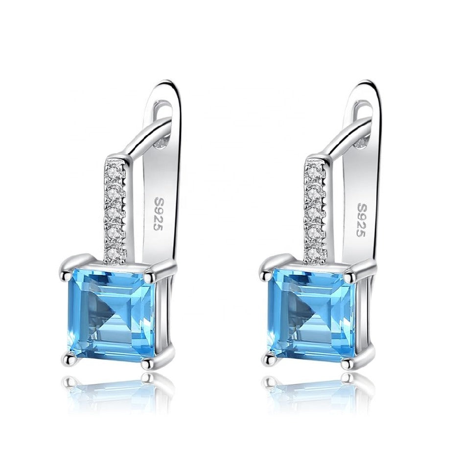 Sky Blue Topaz 925 Sterling Silver Stud Earrings for Women Christmas Gift