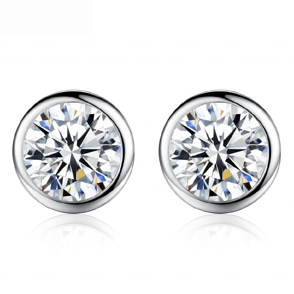 Round Clear CZ Crystal 6mm Stud Earrings High Quality Stud Earrings 925 Sterling Silver Fashion Jewelry