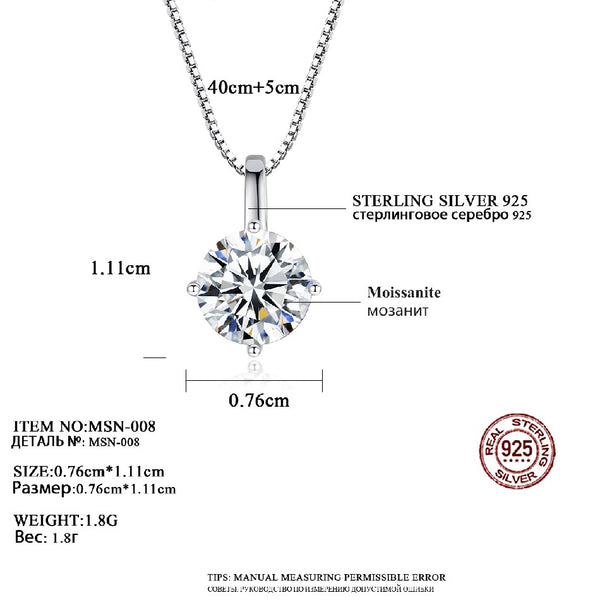 White Gold Plated 925 Sterling Silver Trendy  Necklace Round  1CT Moissanite Diamond Necklace Wedding Jewelry