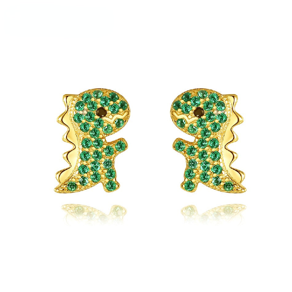 Cute Stud Earrings 925 Sterling silver Animal Earrings Green Zircon Set Silver Jewelry Gift for Women