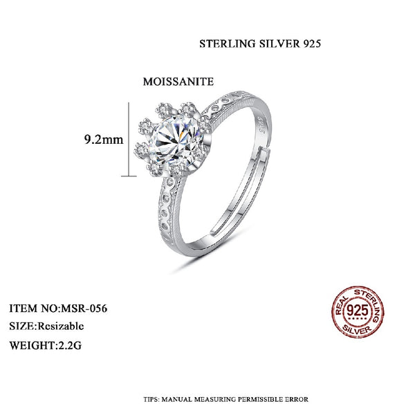 Woman Finger Diamond Eternity Opening Adjustment Open Sterling Silver Moissanite Engagement Ring