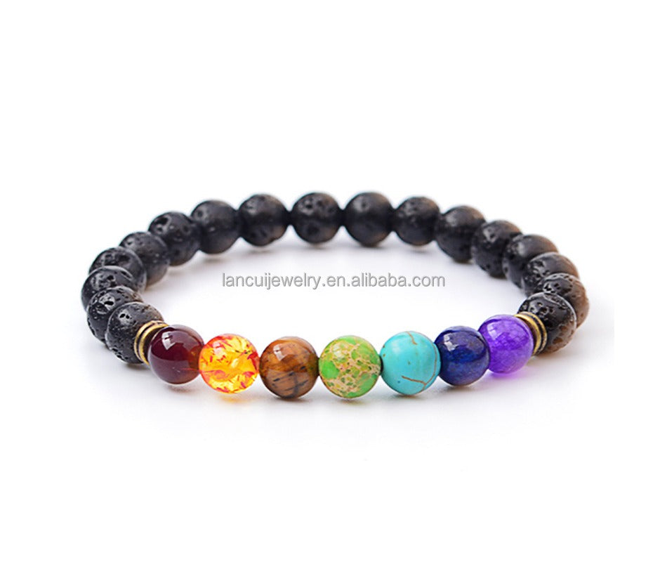 Men's Black Lava Rock Natural Stone Bead Friendship Bracelets 7 Chakras Healing Lava Stone Bracelet