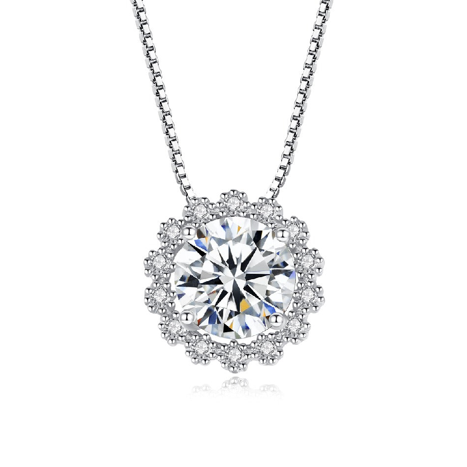 Moissanite Pendant Necklace Flower Shaped 925 Sterling Silver Chain Jewelry Necklace