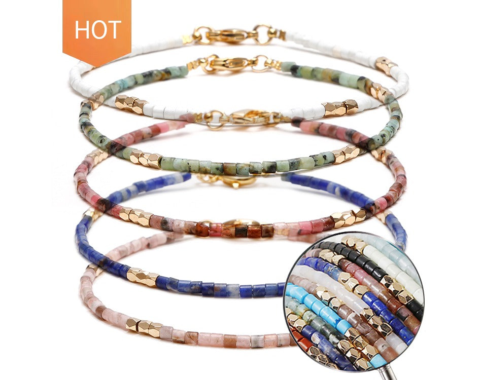 Bijoux Colorful Bohemian Women Tiny Adjustable Natural Stone Handmade Tube Beads Bracelet