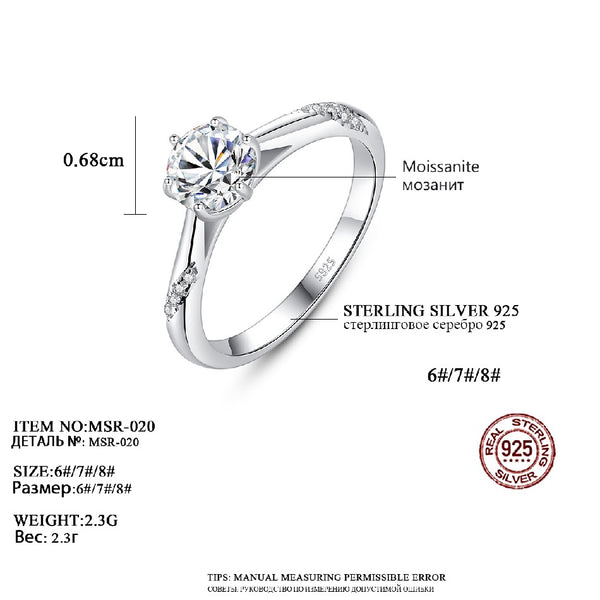 Silver Fashion Moissanite Diamond 1Carat Wedding Band S925 Sterling Silver Jewelry Women Party Ring