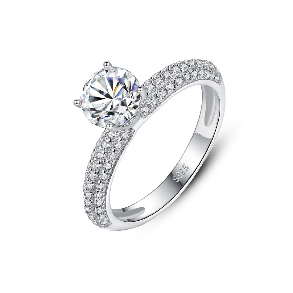 1 Carat Silver Sterling Moissanite Ring Jewelry Wholesale Pave with CZ Stackable 925 Silver Round Halo Moissanite Ring