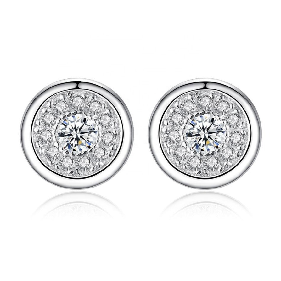 Round Shape Micro Pave Cubic Zircon 925 Sterling Silver Stud Earrings for Women