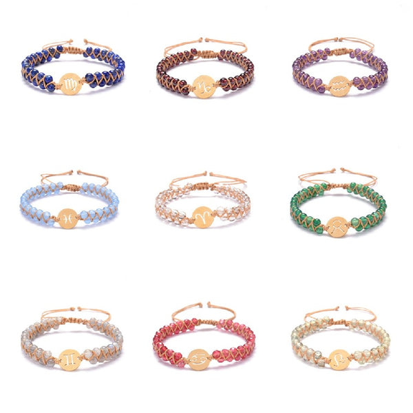 Colorful 12 Constellation Boho Jewelry Adjustable Handwoven 4MM Birthstone Zodiac Sign Bracelet