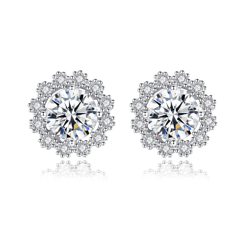 Solid 925 Sterling Silver Halo Earring 1ct Moissanite Earrings VVS Diamond Flower Stud Earring