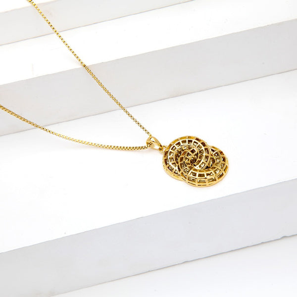 New Arrival Wholesale hollow pattern with Double Circle Pendant 18K Gold Color Choker Chain Necklaces for Party