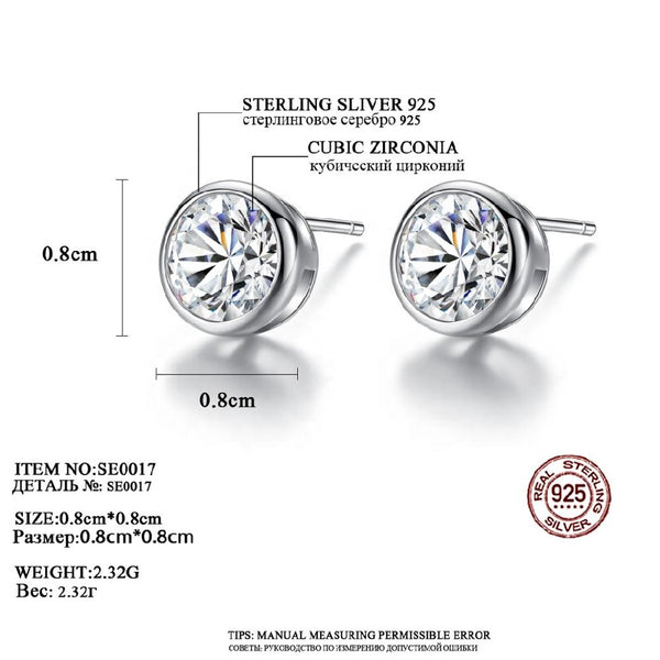 Simple Design Round CZ Stone 925 Sterling Silver Stud Earrings for Women