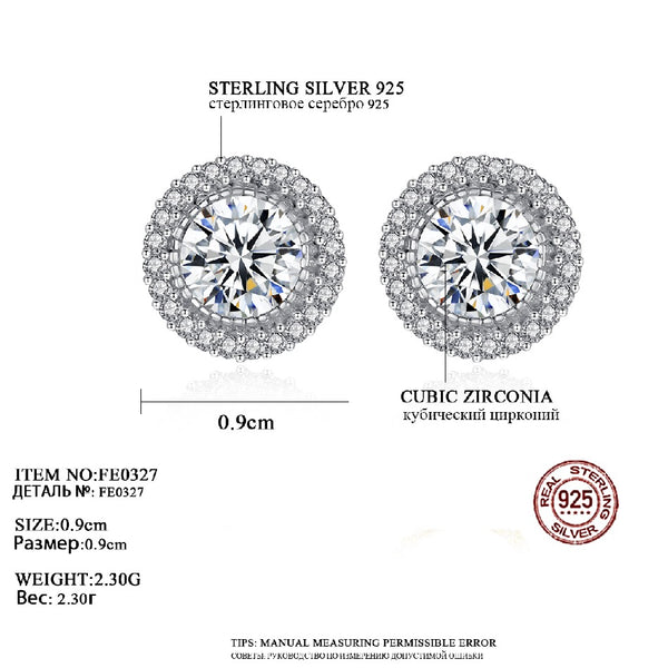 Round S925 Sterling Silver Stud Earrings Cubic Zircon Earrings for Girls Gifts Ear Jewelry New Product