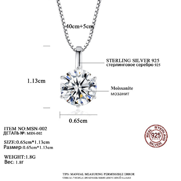 Moissanite Pendant Necklace S925 Sterling Silver Chain Diamond Round Moissanite Necklace Jewelry for Women