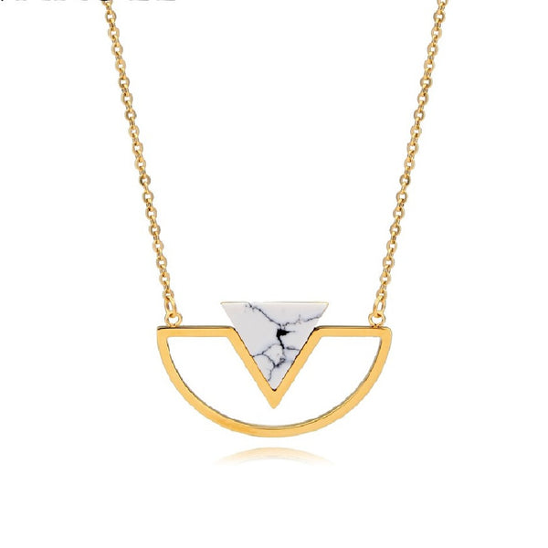 Stainless Steel Gold Color Statement Holiday Jewelry  Howlite Pendant Chain Necklace For Women