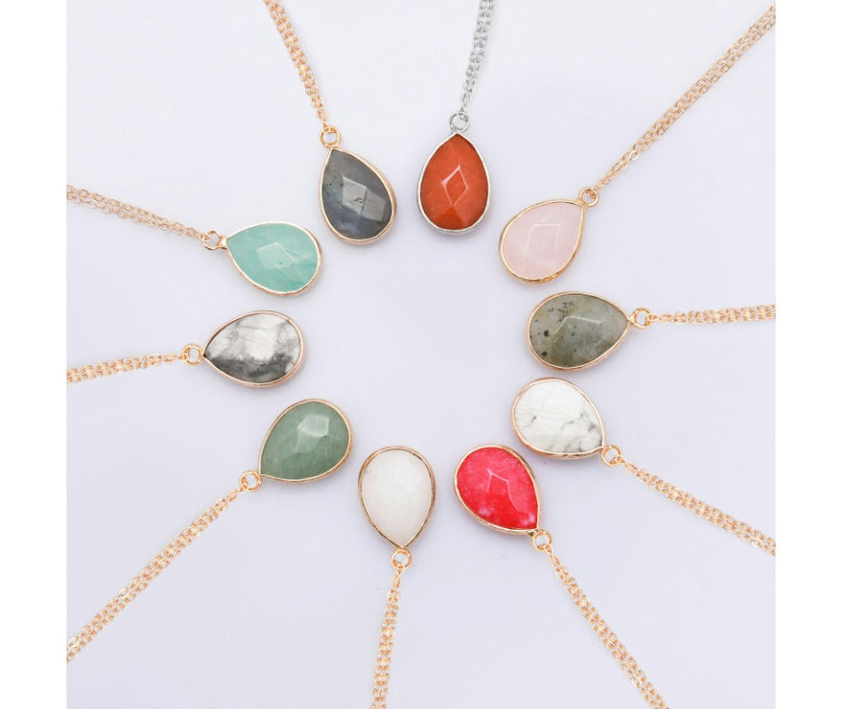 High Quality Gold Plated Natural Stone Necklace Stainless Steel Bohemian Women Jewelry Handmade Teardrop Jade Pendant