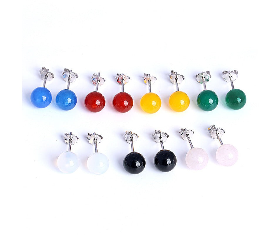 Hypoallergenic 925 Silver Pin 6MM 8MM Natural Stone Agate Round Ball Stud Earrings for Women