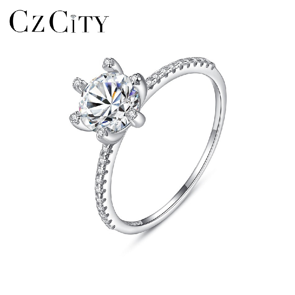 Silver Jewelry 925 Woman New Fashion Sterling Round Accessory Female Wedding Moissanite Engagement Ring