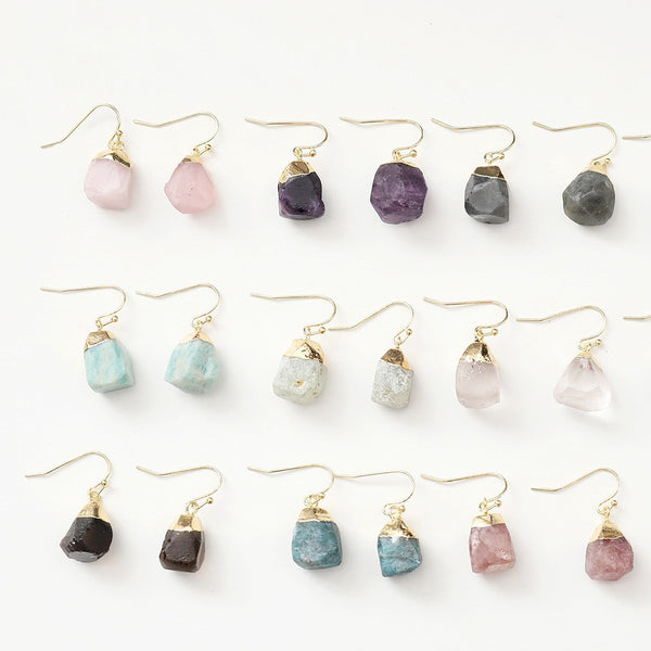 15 Styles Healing Raw Gemstone Natural Stone Jewelry Clear Quartz Lapis Amethyst Crystal Drop Earrings