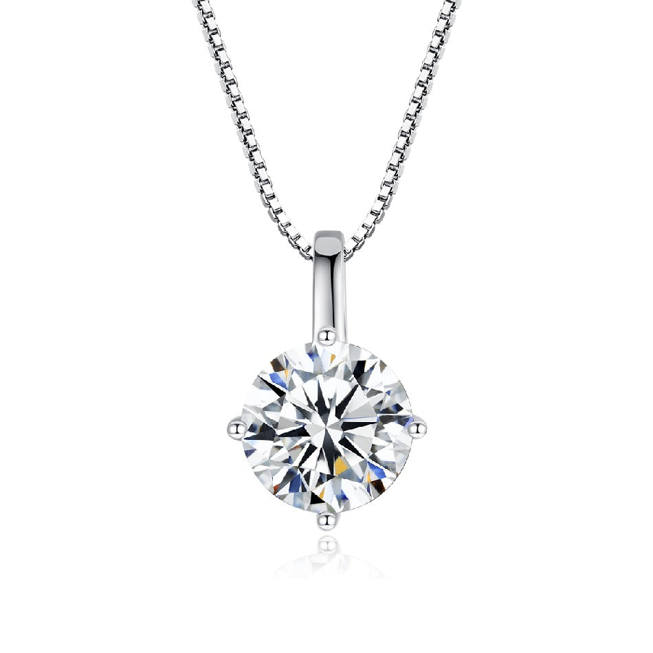 White Gold Plated 925 Sterling Silver Trendy  Necklace Round  1CT Moissanite Diamond Necklace Wedding Jewelry