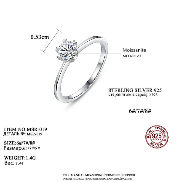 New 5.0mm Moissanite Ring S925 Silver Jewelry Sparking Wedding Diamond Ring for Women