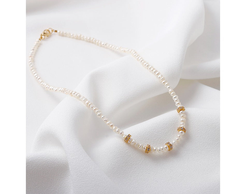 Hot Sale 18k Gold Plated Copper Inlaid Zirconium Natural Pearl Chain Necklace