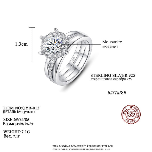 1ct Moissanite 925 Sterling Silver Big Cocktail Moissanite Diamond Wedding Promise Ring Set