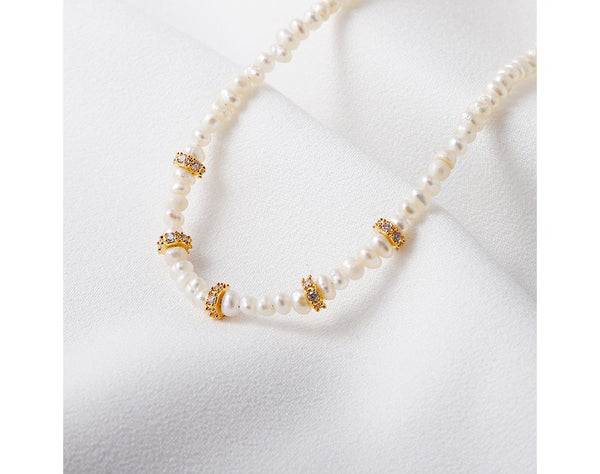 Hot Sale 18k Gold Plated Copper Inlaid Zirconium Natural Pearl Chain Necklace