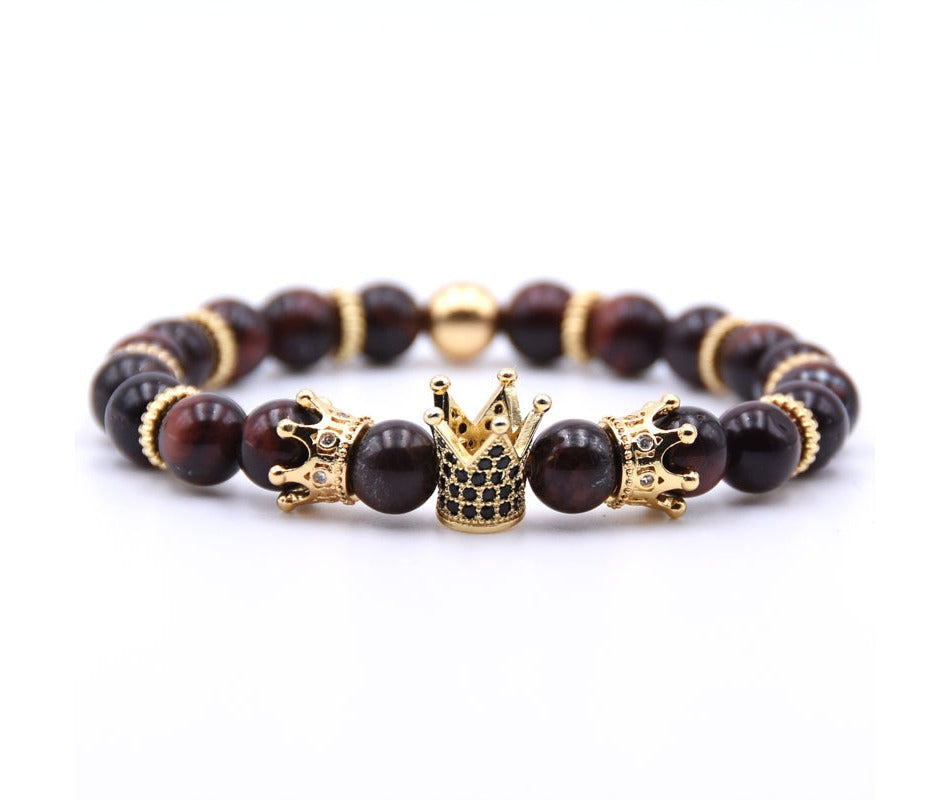 Fashion Jewelry Handmade Natural Lava Stone Bead Copper Inlaid Zircon Crown Volcanic Stone Bracelet