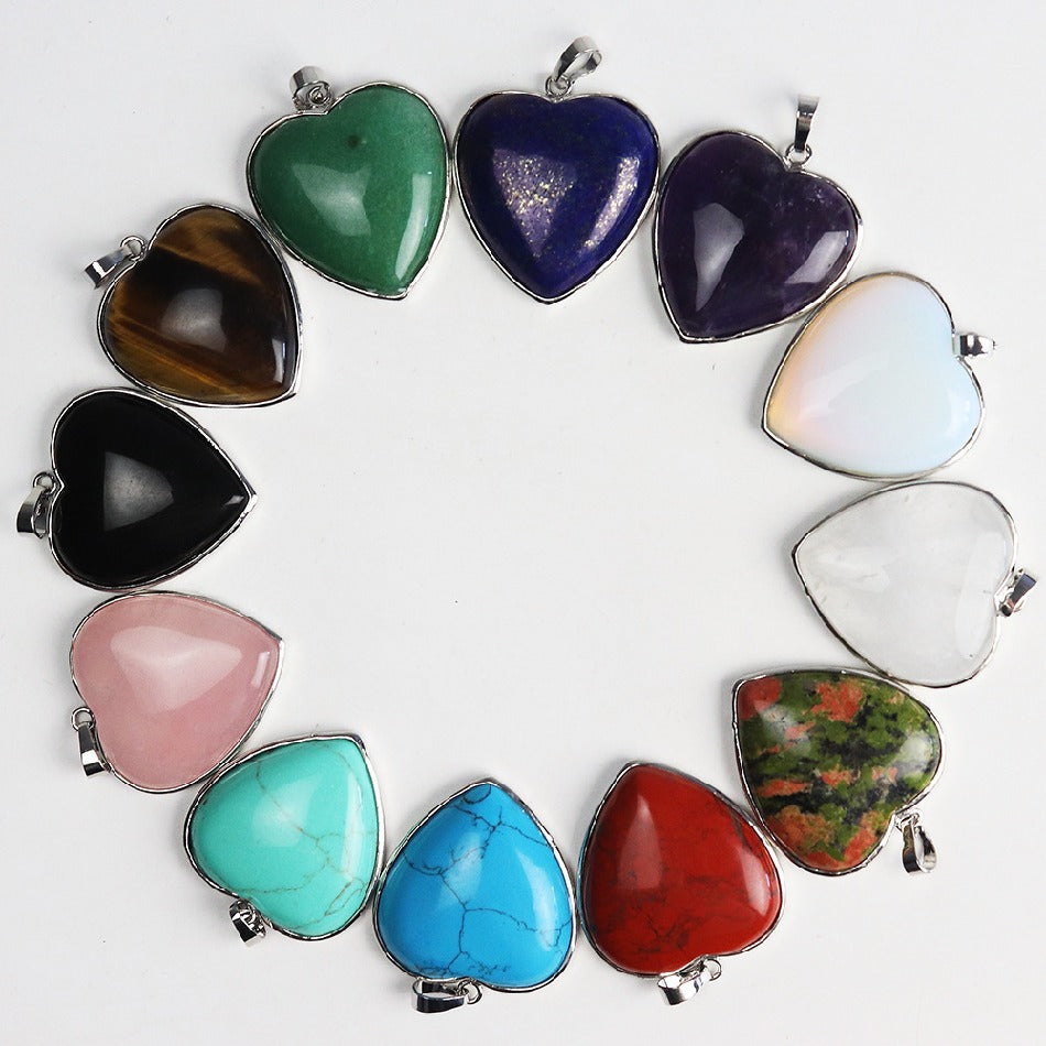 32MM Charms Healing Quartz Crystal Turquoise Gemstone Natural Stone Heart Pendant for DIY Necklace Making