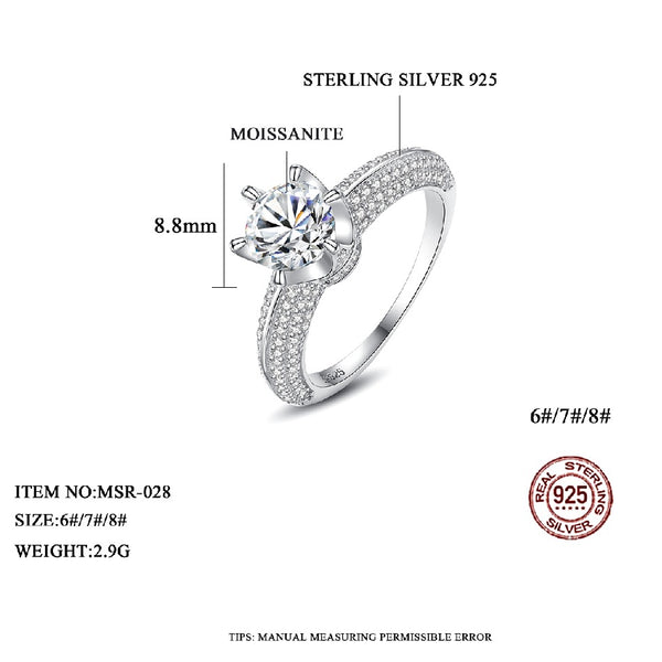 Silver 925 Sterling Woman Wedding 92.5 Big 1 Carat Price Good Egg Moissanite  Ring Diamond