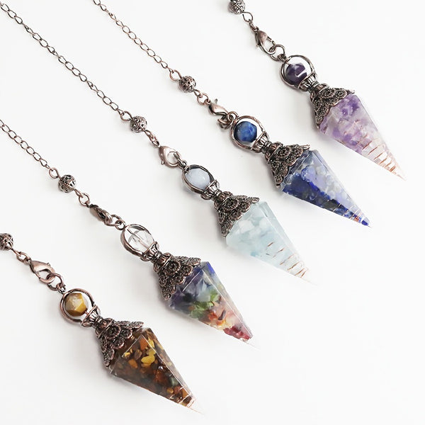 Trendy Jewelry 7 Chakra Reiki Rhombus Pendulum Crushed Quartz Crystal Natural Stone Cone Pendant