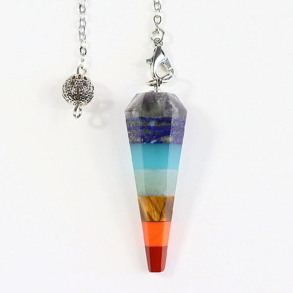 Meditation Trendy Jewelry Reiki Healing Crystal Amethyst Natural Stone 7 Chakra Chain Spirit Pendulum Hexagonal Cone Pendant