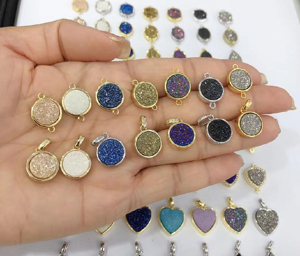 Colorful Fashion Cluster DIY Natural Stone Drop Butterfly Druzy Charms Pendants for Jewelry Making