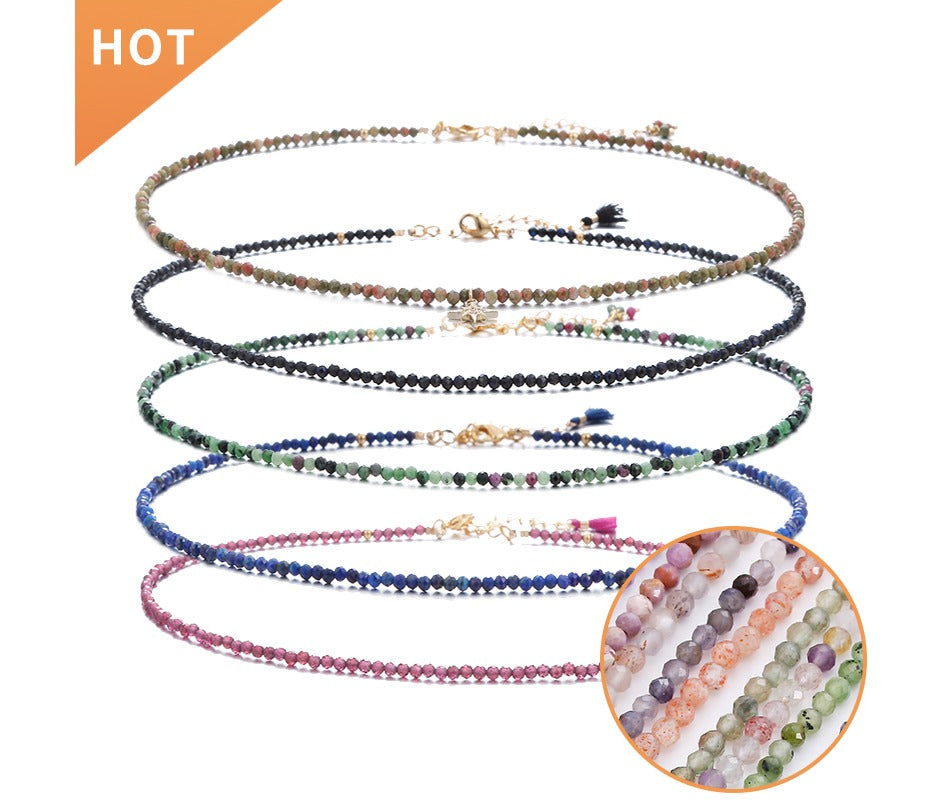 29 Types Women Hand Made Jewelry 2MM Faceted Round Natural Stone Semi-Precious Jade Quartz Gemstone Necklace