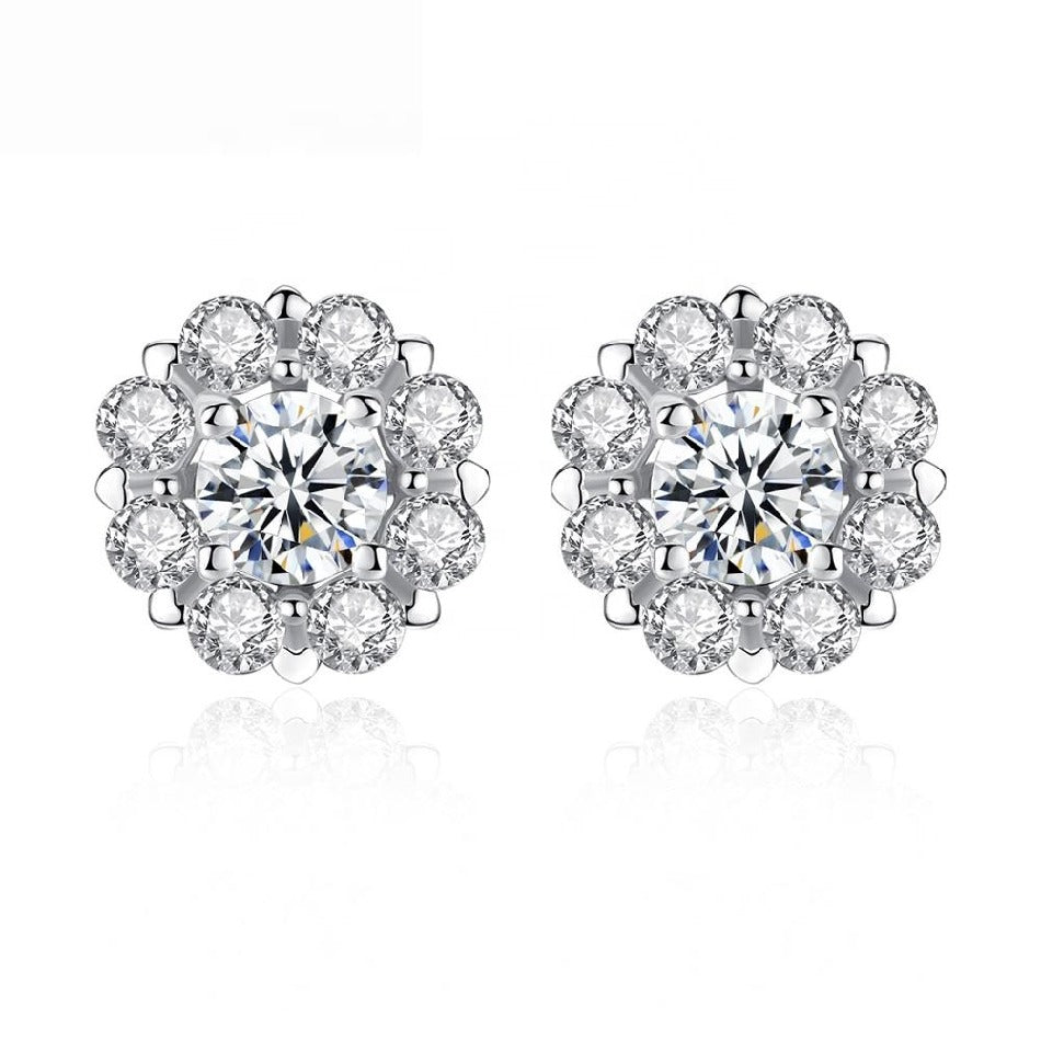 CZCITY Elegant Crystal Flower Shape 925 Sterling Silver Earring Stud for Women Jewelry Gifts