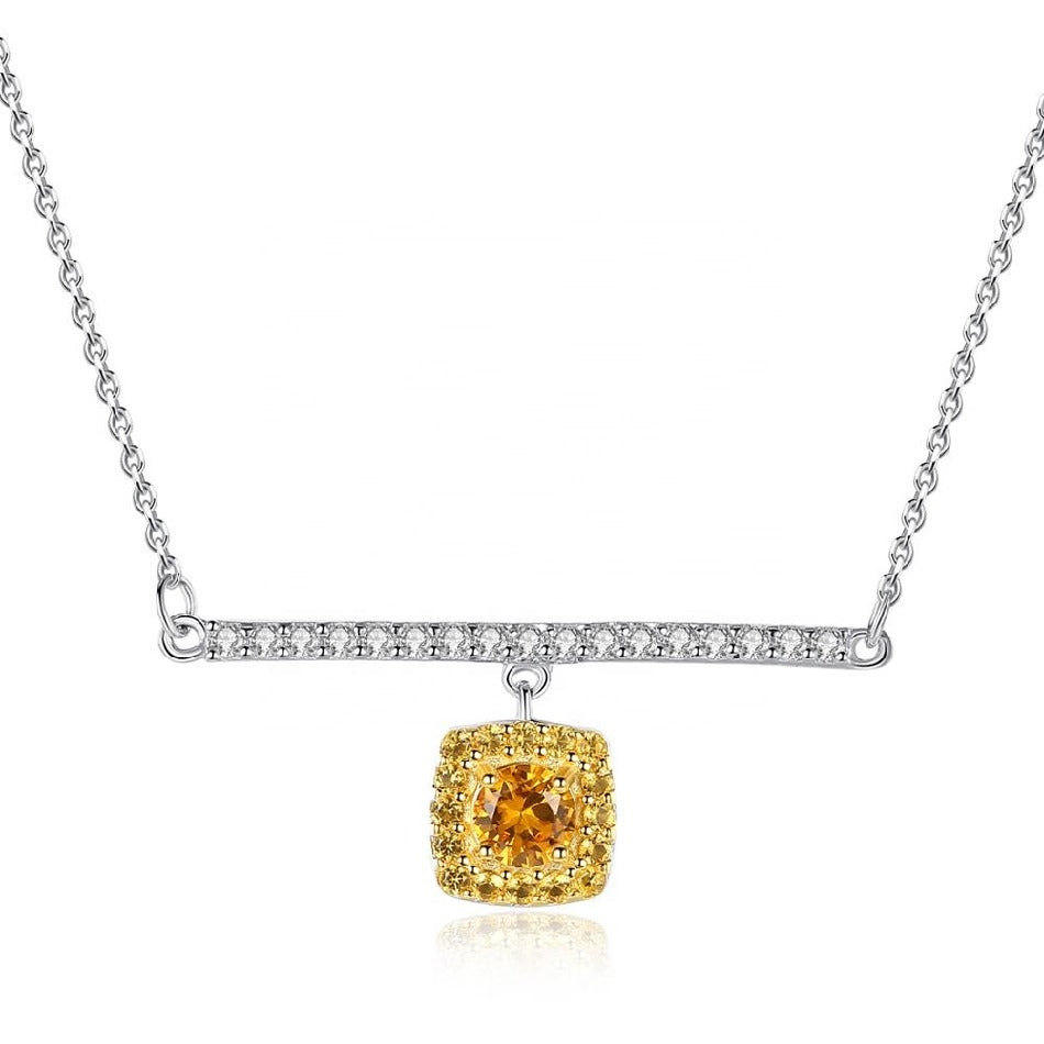 Real 925 Sterling Silver Link Chain Necklace&Pendant Citrine Golden Necklaces Fine Jewelry