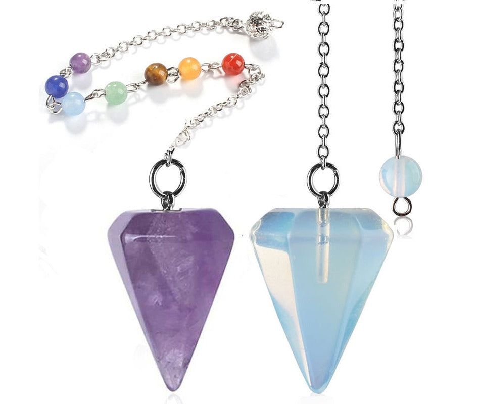 Pendulo Jewelry Reiki 7 Chakra Chain Healing Quartz Lapis Opal Gem Stone Hexagonal Pendulum for Dowsing